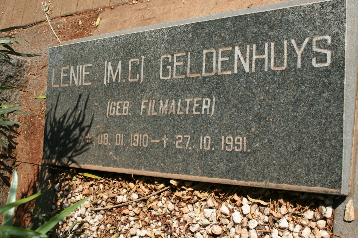 GELDENHUYS M.C. nee FILMALTER 1910-1991