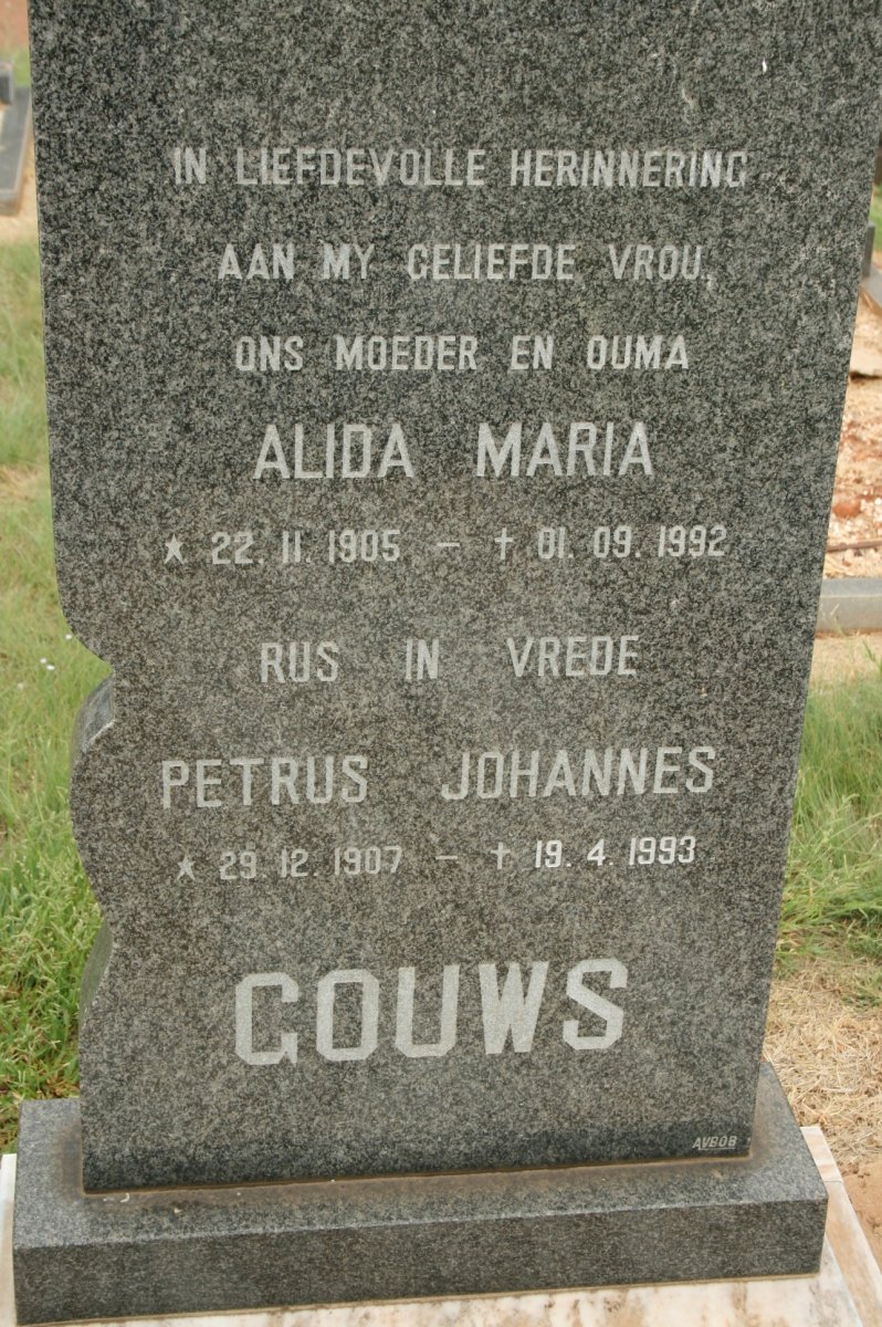GOUWS Petrus Johannes 1907-1993 &amp; Alida Maria 1905-1992