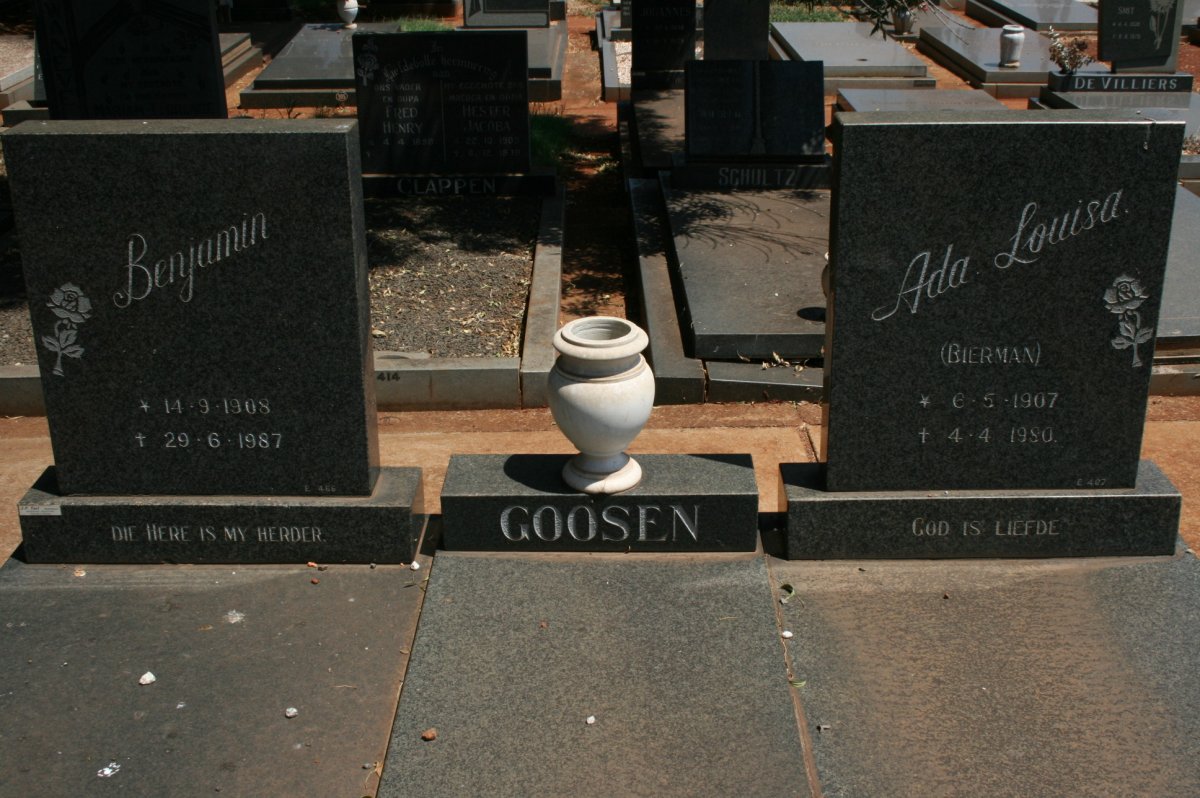 GOOSEN Benjamin 1908-1987 &amp; Ada Louisa BIERMAN 1907-1980