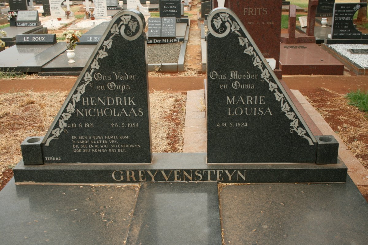 GREYVENSTEIN Hendrik Nicholaas 1921-1984 &amp; Marie Louisa 1924-