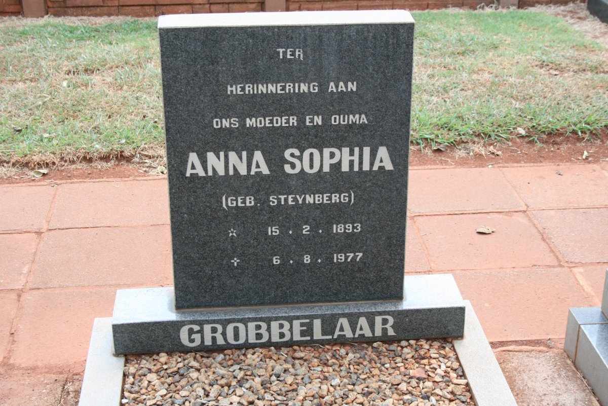 GROBBELAAR Anna Sophie nee STEYNBERG 1893-1977