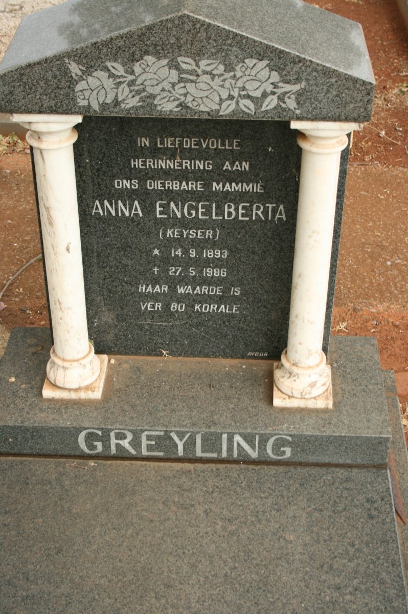 GREYLING Anna Engelberta nee KEYSER 1893-1986
