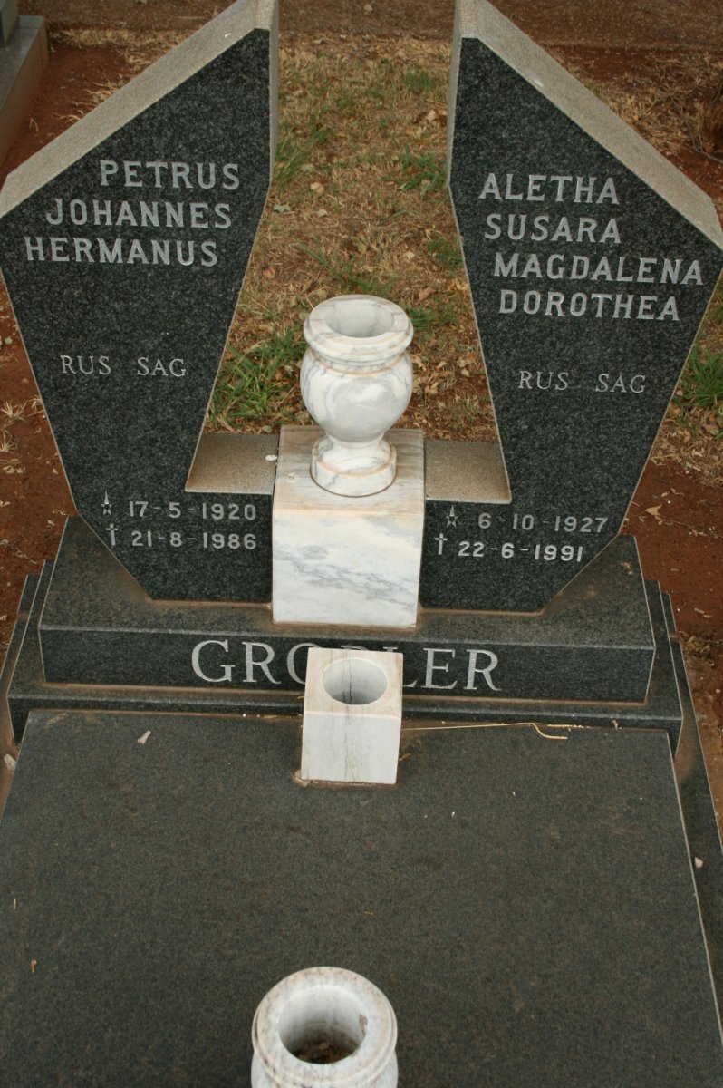 GROBLER Petrus Johannes Hermanus 1920-1986 &amp; Aletha Susara Magdalena Dorothea 1927-1991