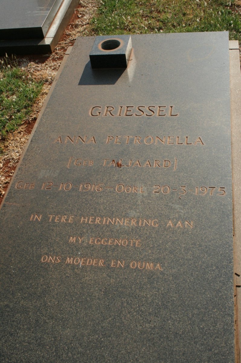 GRIESSEL Anna Petronella nee TALJAARD 1916-1975
