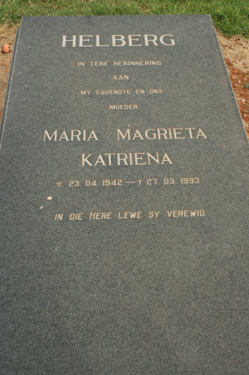HELBERG Maria Magrieta Katriena 1942-1993