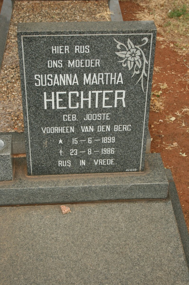 HECHTER Susanna Martha formerly VAN DEN BERG nee JOOSTE 1899-1986