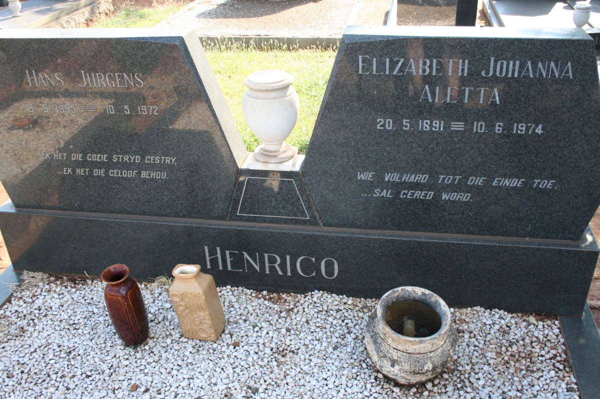 HENRICO Hans Jurgens 1895-1972 &amp; Elizabeth Johanna Aletta 1891-1974