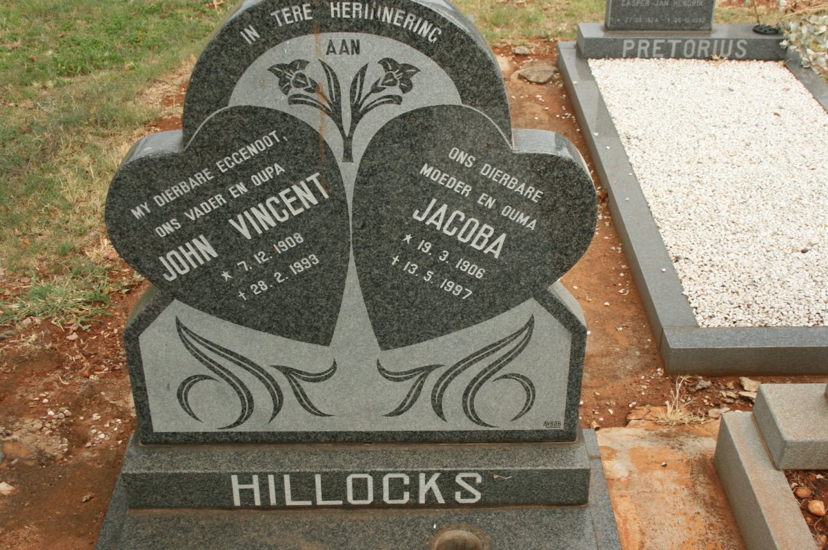 HILLOCKS John Vincent 1908-1993 &amp; Jacoba 1906-1997