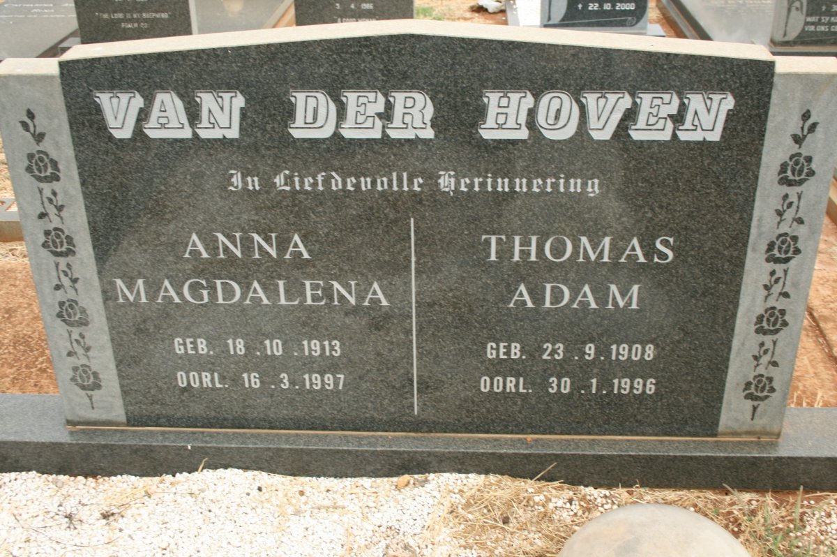 HOVEN Thomas Adam, van der 1908-1996 &amp; Anna Magdalena 1913-1997