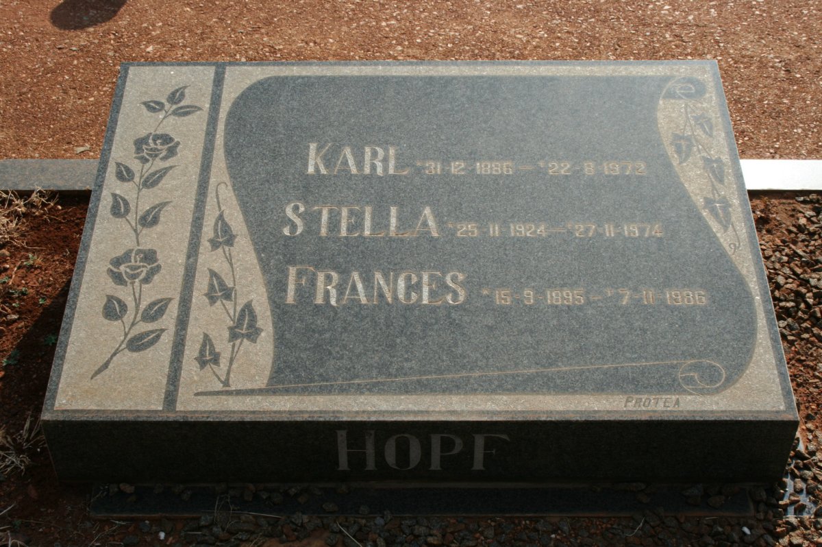 HOPF Karl 1886-1972 &amp; Frances 1895-1986 :: HOPF Stella 1924-1974