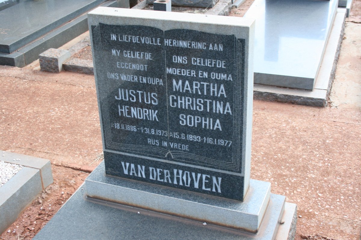 HOVEN Justus Hendrik, van der 1886-1973 &amp; Martha Christina Sophia 1893-1977