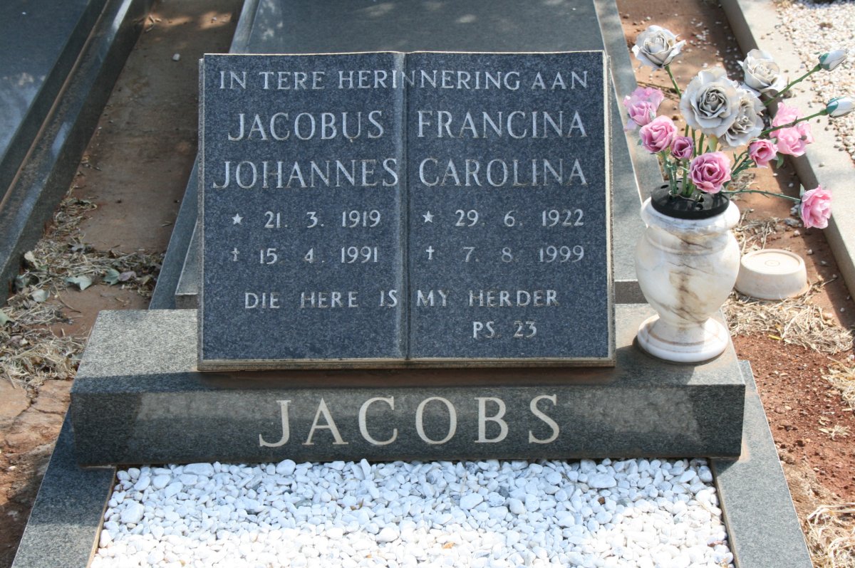 JACOBS Jacobus Johannes 1919-1991 &amp; Francina Carolina 1922-1999
