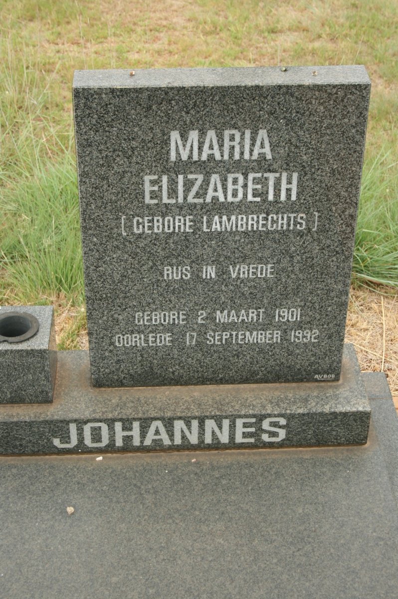 JOHANNES Maria Elizabeth nee LAMBRECHTS 1901-1992