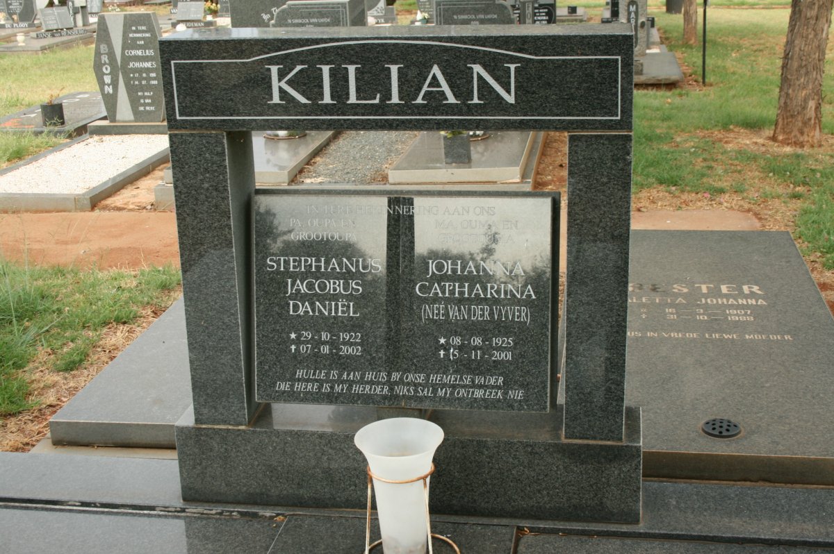 KILIAN Stephanus Jacobus Daniel 1922-2002 &amp; Johanna Catharina VAN DER VYVER 1925-2001