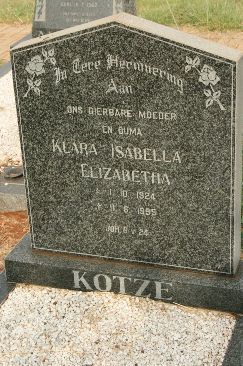 KOTZE Klara Isabella Elizabetha 1924-1995
