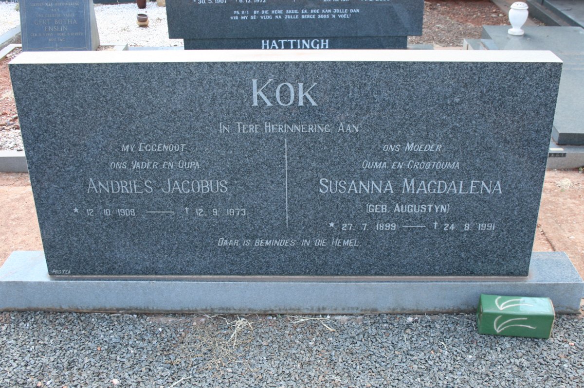 KOK Andries Jacobus 1908-1973 &amp; Susanna Magdalena AUGUSTYN 1899-1991