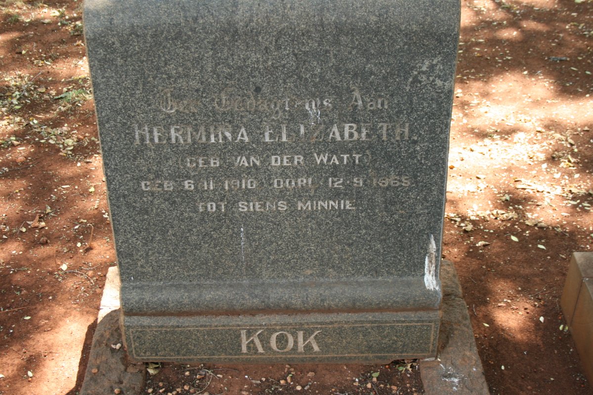 KOK Hermina Elizabeth nee VAN DER WATT 1910-1965