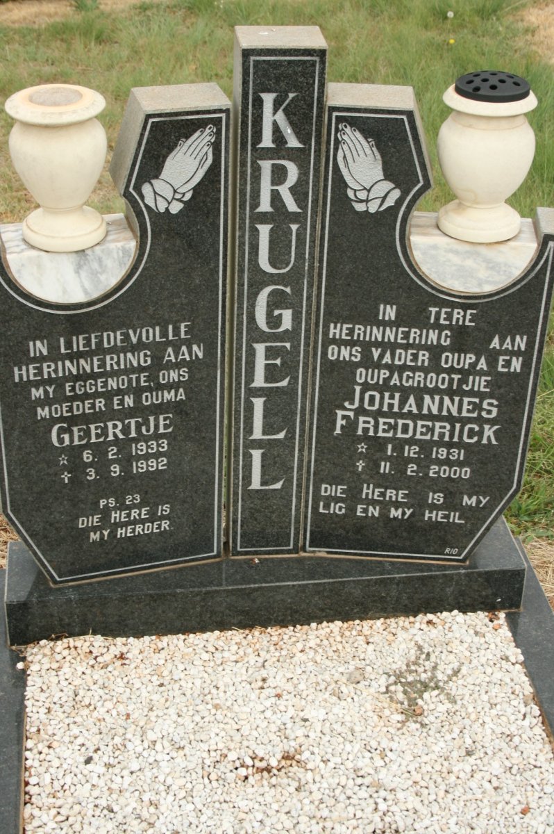 KRUGELL Johannes Frederick 1931-2000 &amp; Geertje 1933-1992