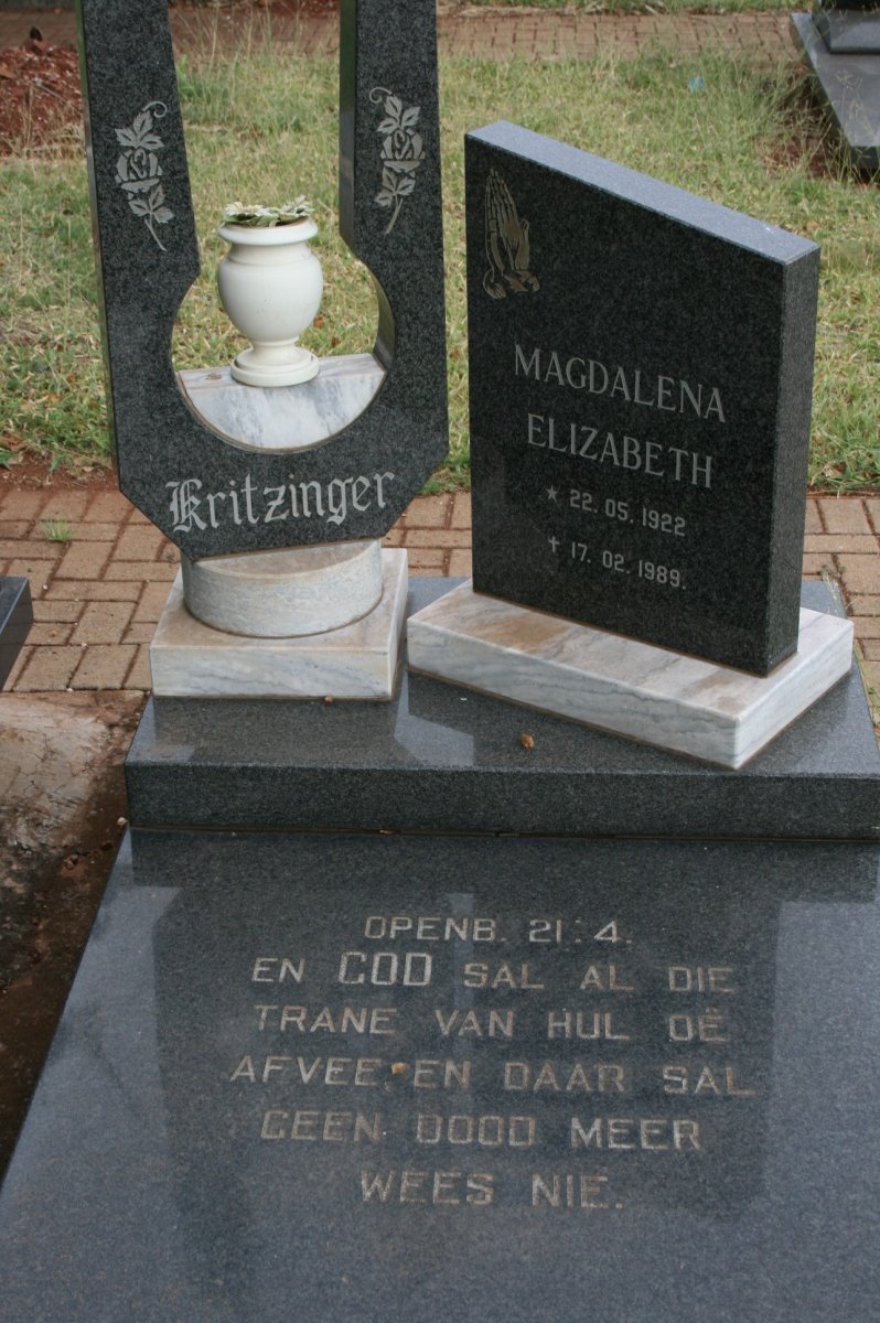KRITZINGER Magdalena Elizabeth 1922-1989