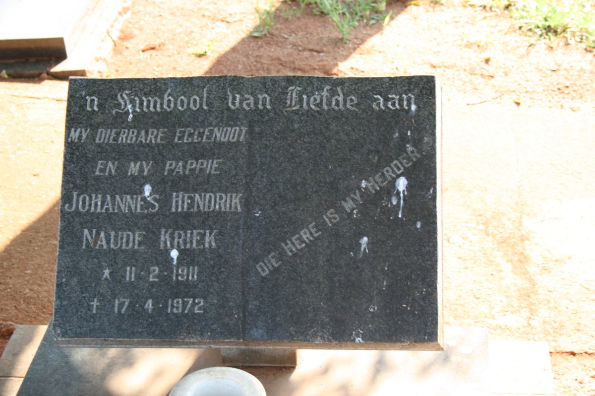 KRIEK Johannes Hendrik Naude 1911-1972