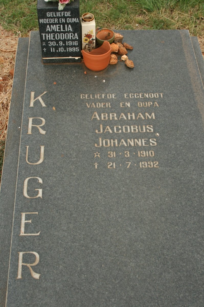KRUGER Abraham Jacobus Johannes 1910-1992 &amp; Amelia Theodora 1916-1995