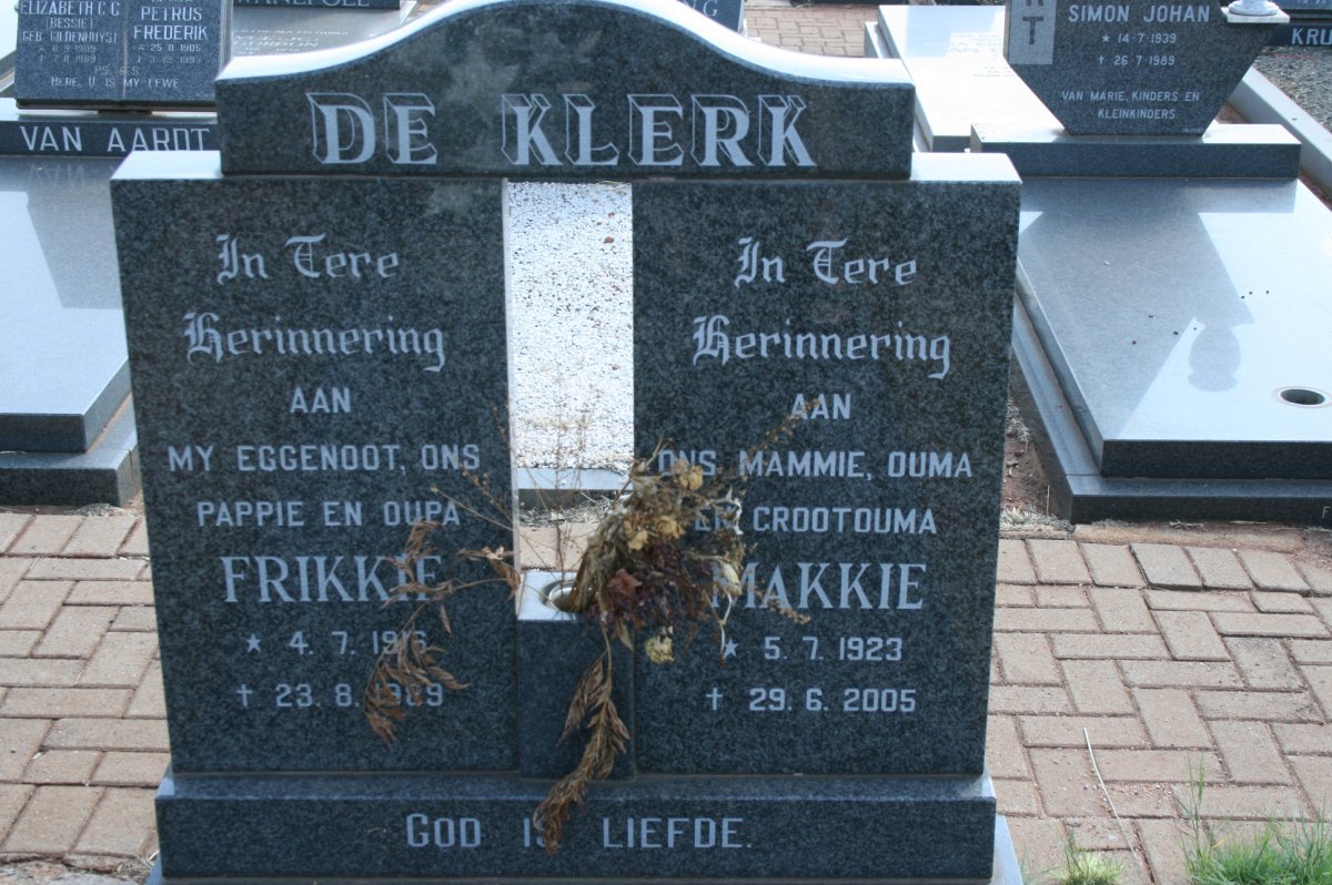 KLERK Frikkie, de 1916-1989 &amp; Makkie 1923-2005