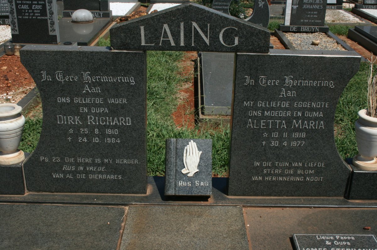 LAING Dirk Richard 1910-1984 &amp; Aletta Maria 1918-1977