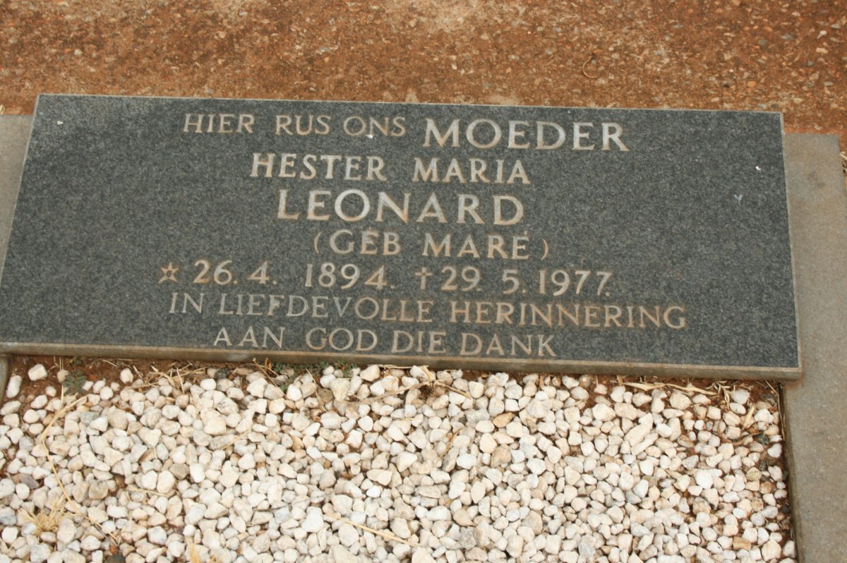 LEONARD Hester Maria nee MARÉ 1894-1977