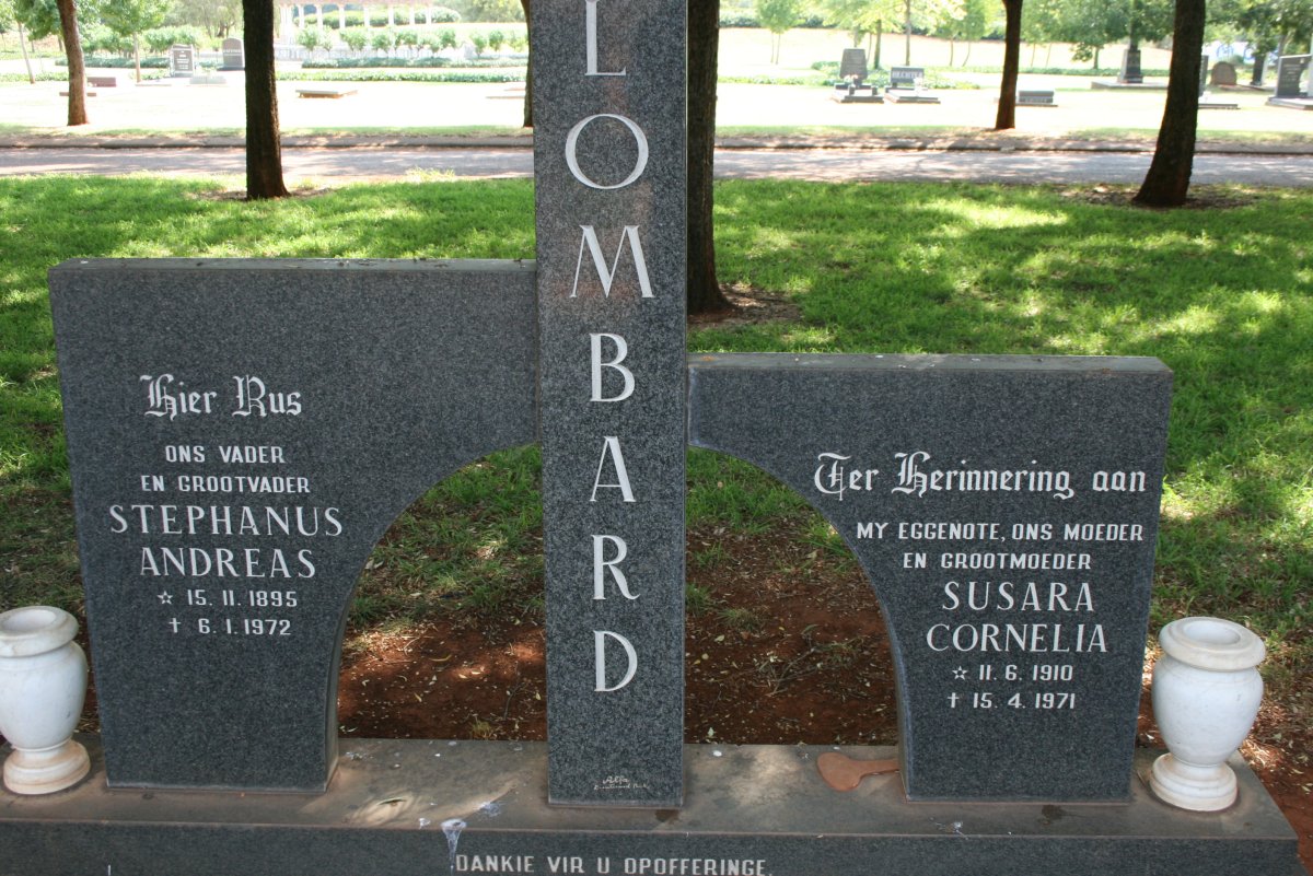 LOMBARD Stephanus Andreas 1895-1972 &amp; Susara Cornelius 1910-1971