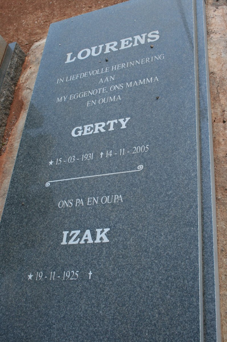 LOURENS Izak 1925- &amp; Gerty 1931-2005