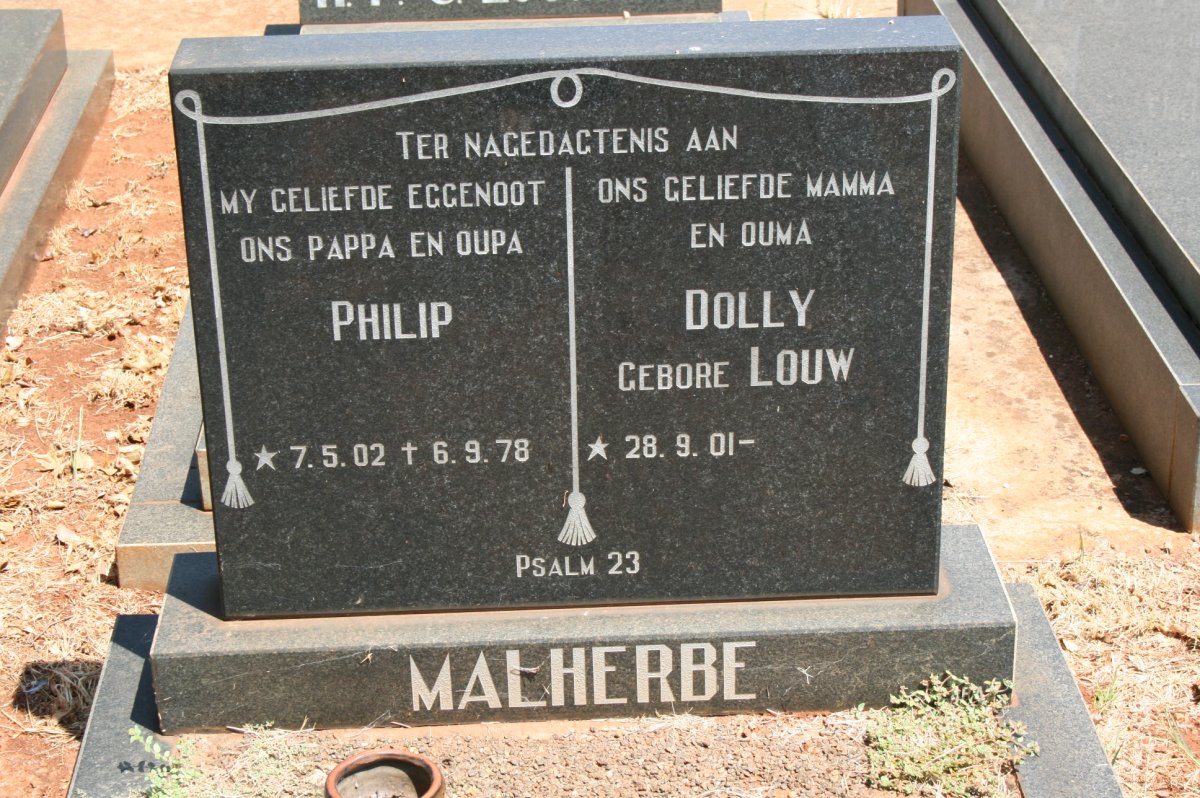 MALHERBE Philip 1902-1978 &amp; Dolly LOUW 1901-