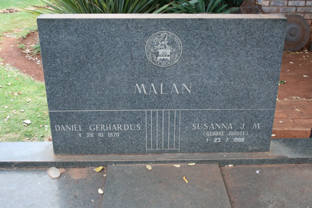 MALAN Daniël Gerhardus -1970 &amp; Susanna J.M. JOOSTE -1988
