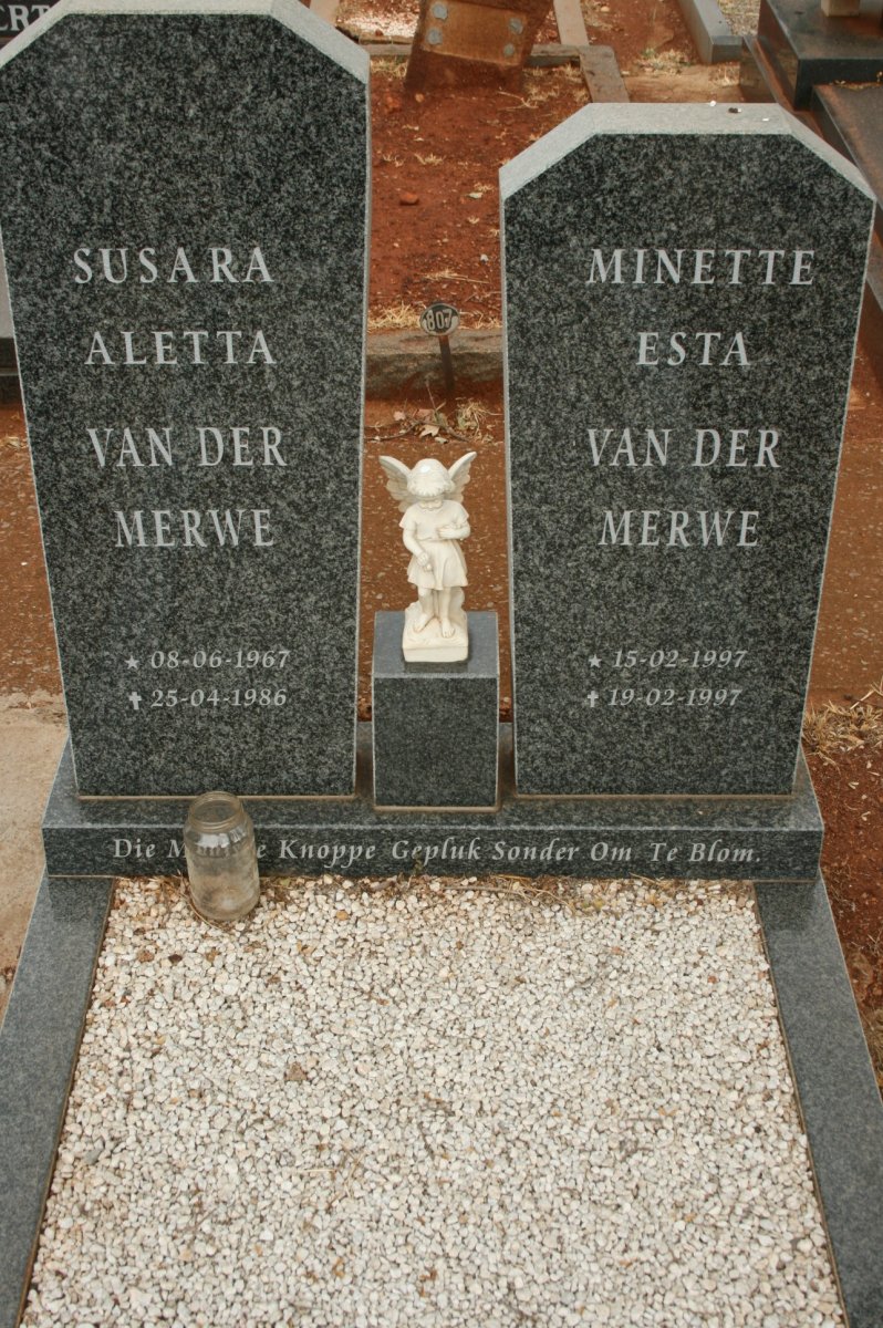 MERWE Susara Aletta, van der 1967-1986 :: VAN DER MERWE Minette Esta 1997-1997