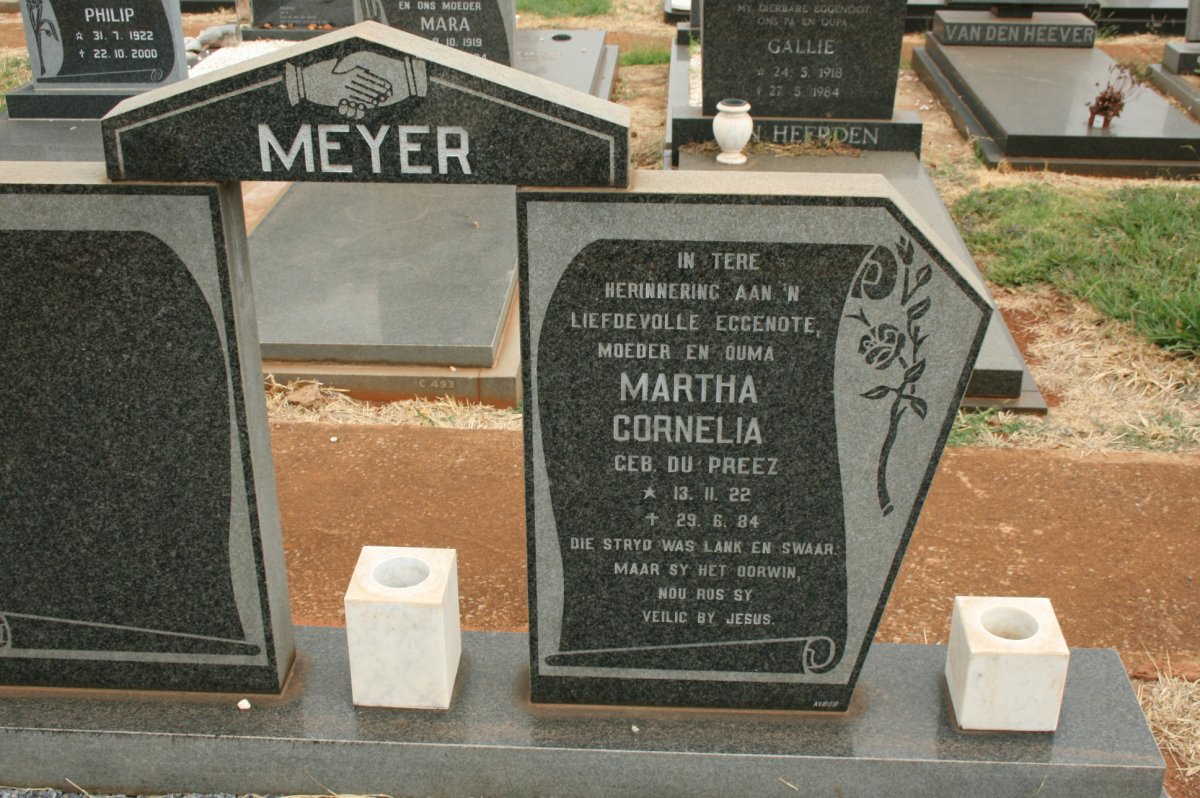 MEYER Martha Cornelia nee DU PREEZ 1922-1984