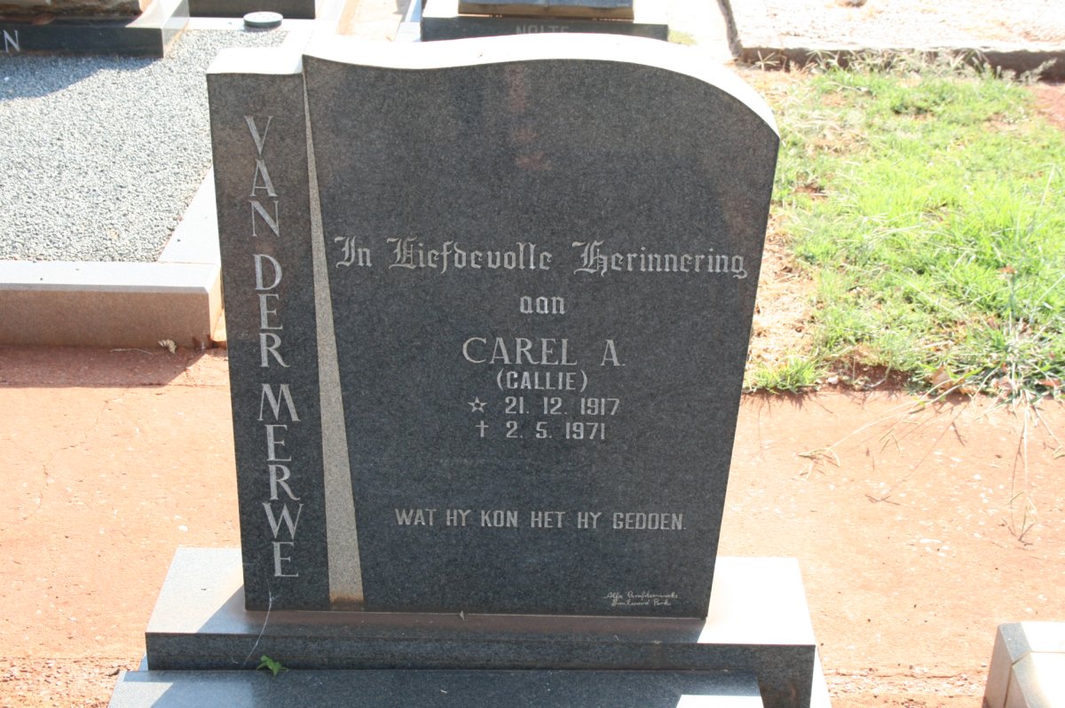 MERWE Carel A., van der 1917-1971