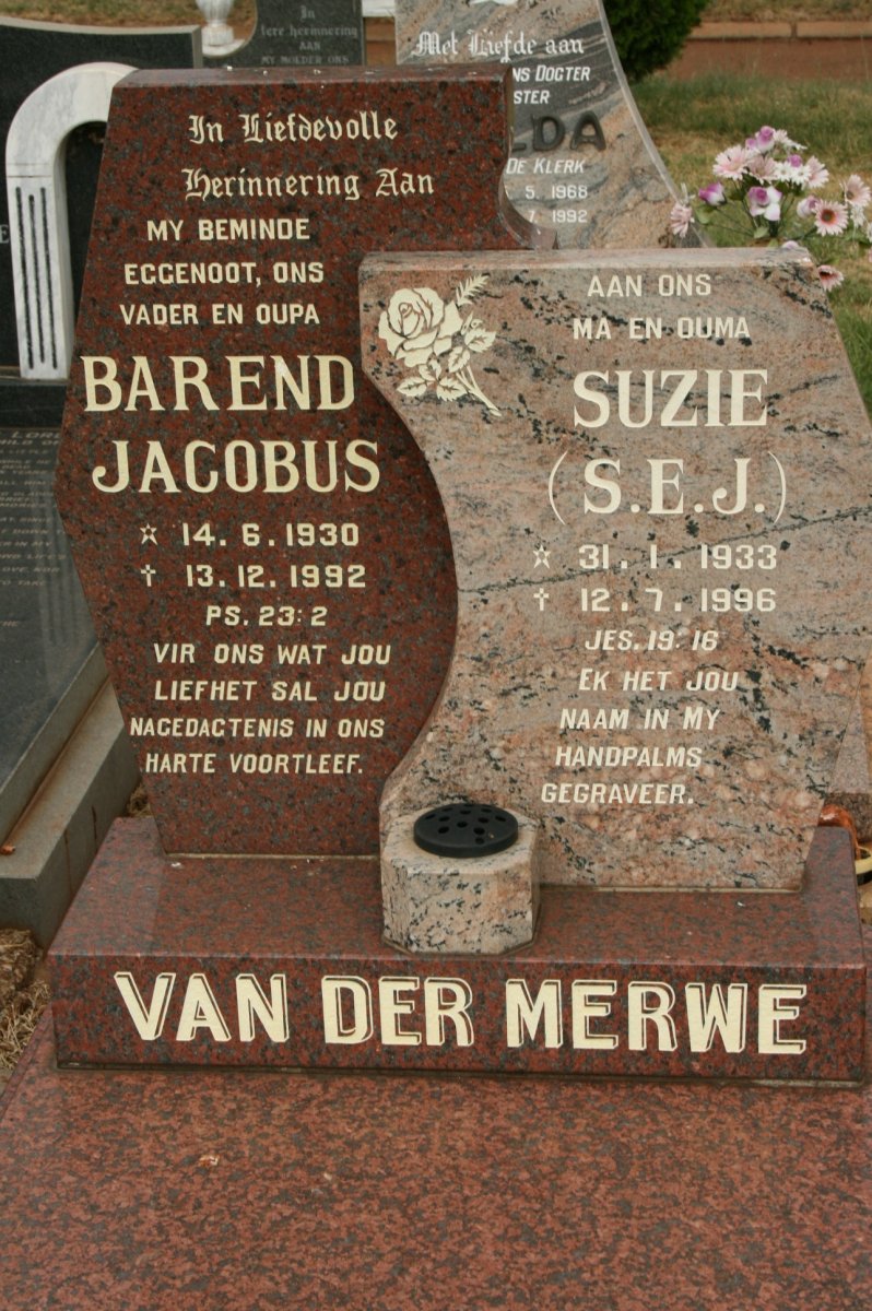 MERWE Barend Jacobus, van der 1930-1992 &amp; S.E.J. 1933-1996