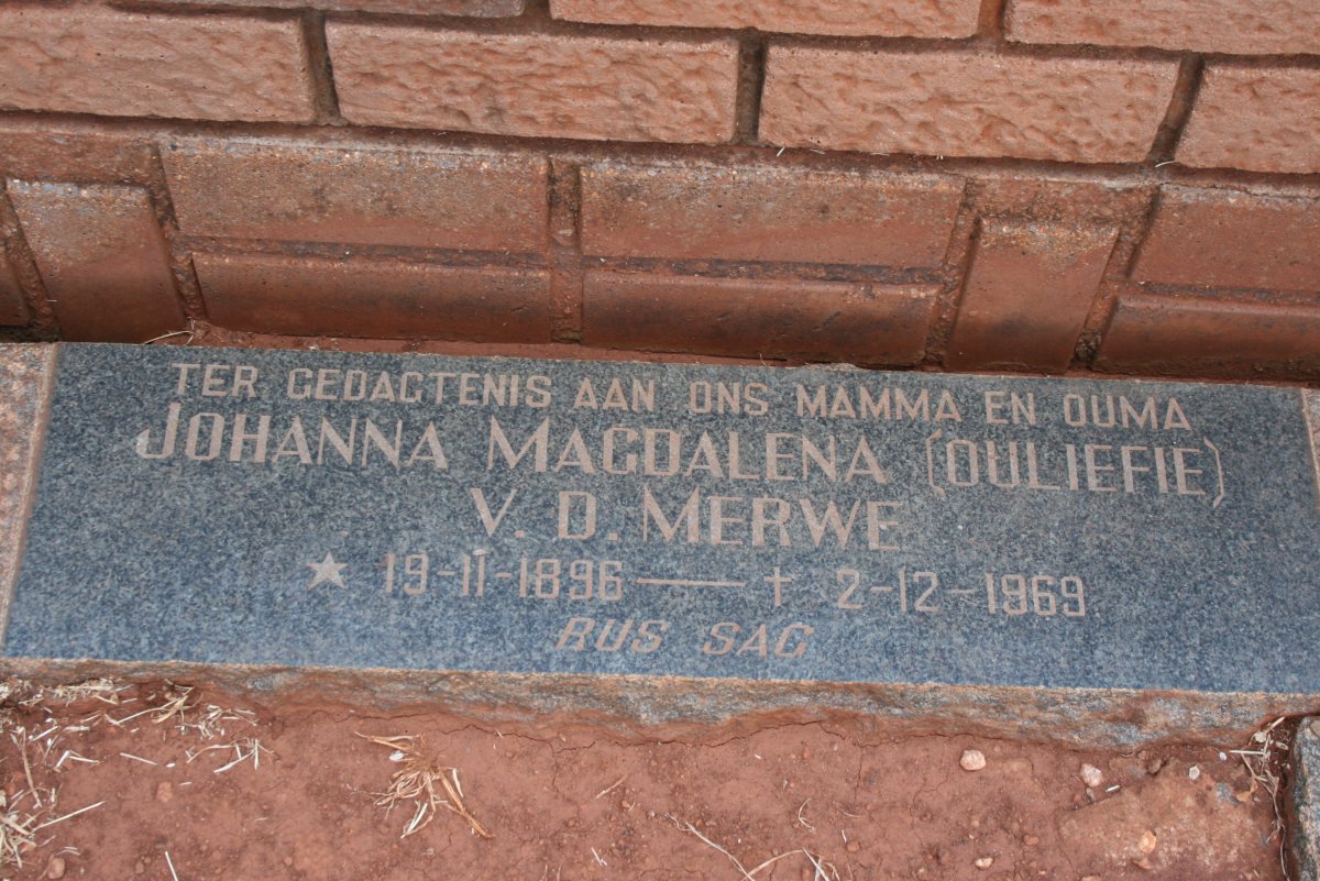 MERWE Johanna Magdalena, V.D. 1896-1969