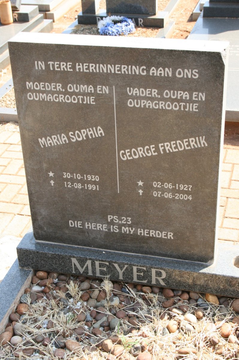 MEYER George Frederik 1927-2004 &amp; Maria Sophia 1930-1991