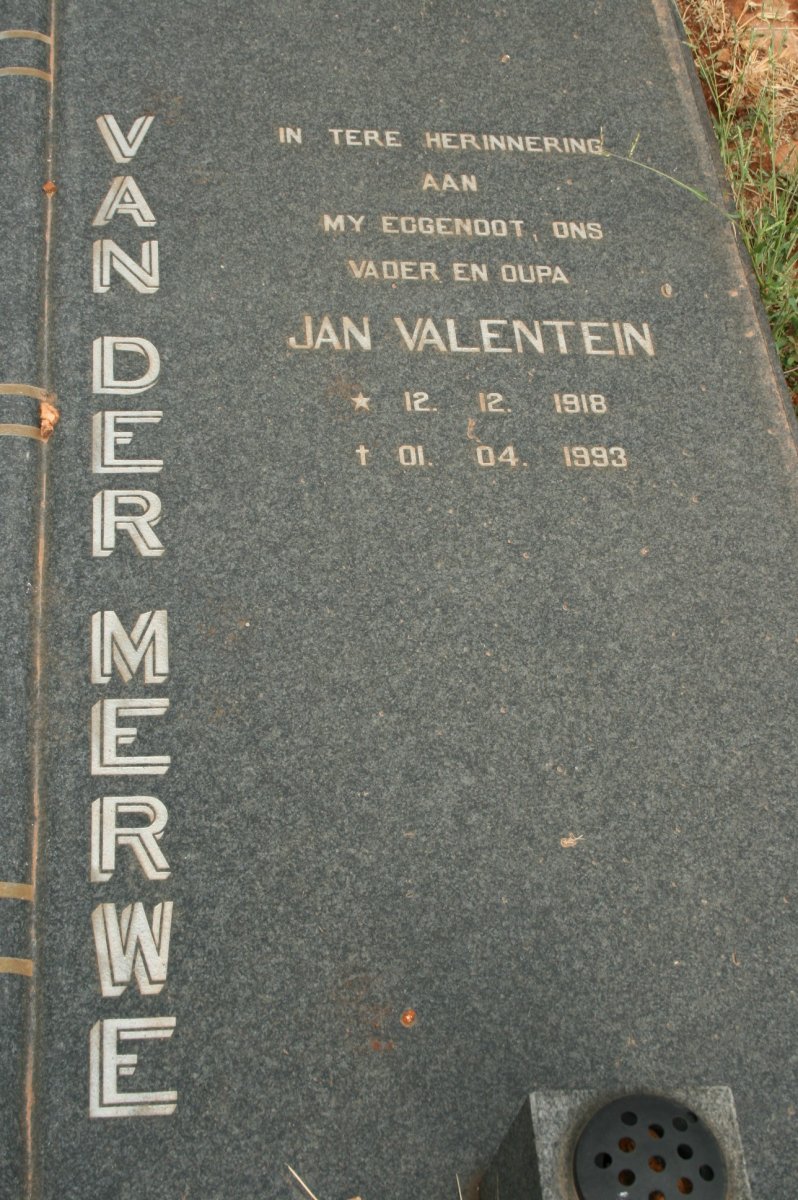 MERWE Jan Valentein, van der 1918-1993