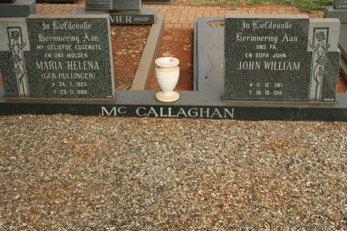 McCALLAGHAN John William 1917-1991 &amp; Maria Helena PULLINGER 1923-1988