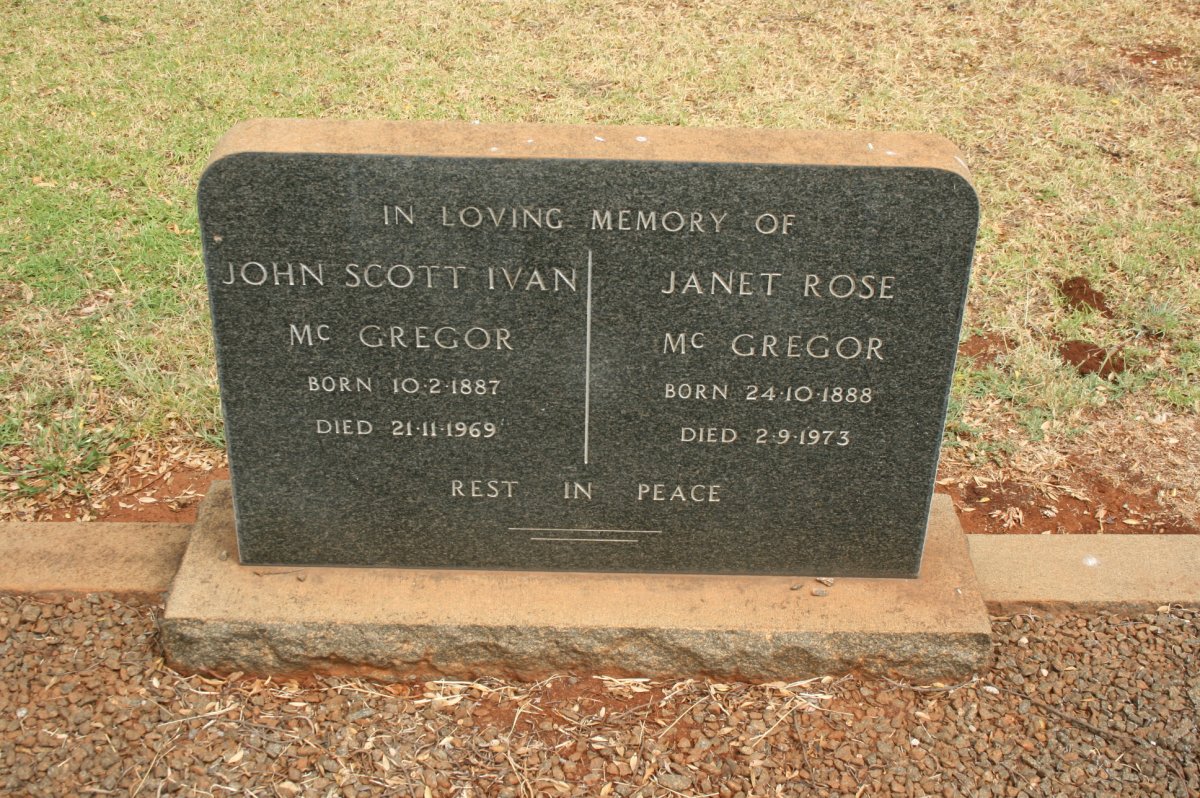 McGREGOR John Scott Ivan 1887-1969 &amp; Janet Rose 1888-1973