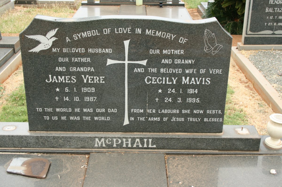 McPHAIL James Vere 1909-1987 &amp; Cecily Mavis 1914-1995
