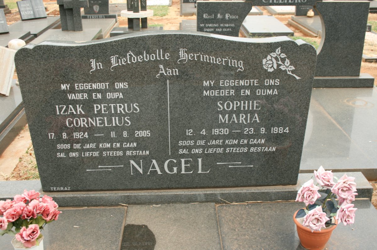 NAGEL Izak Petrus Cornelius 1924-2005 &amp; Sophie Maria 1930-1984