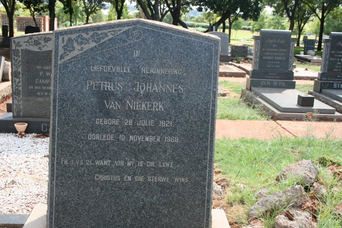 NIEKERK Petrus Johannes, van 1921-1968