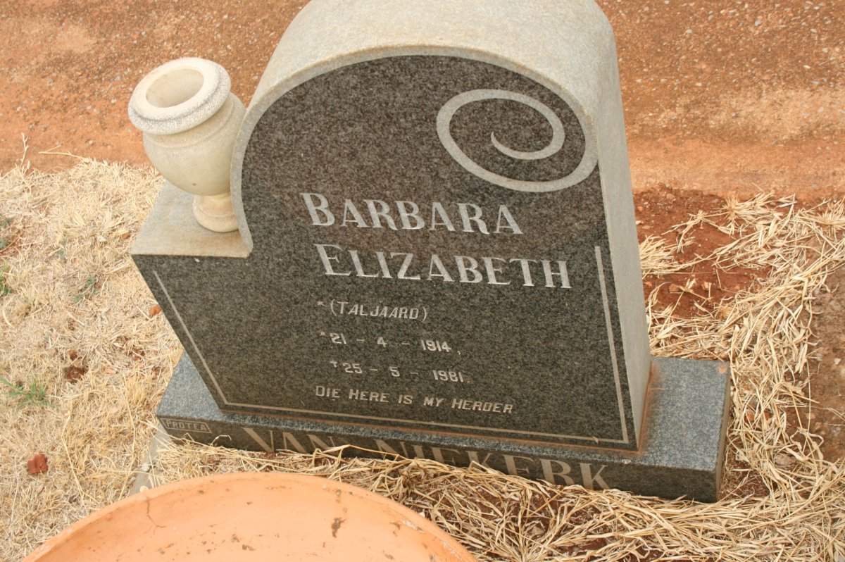 NIEKERK Barbara Elizabeth, van nee TALJAARD 1914-1981