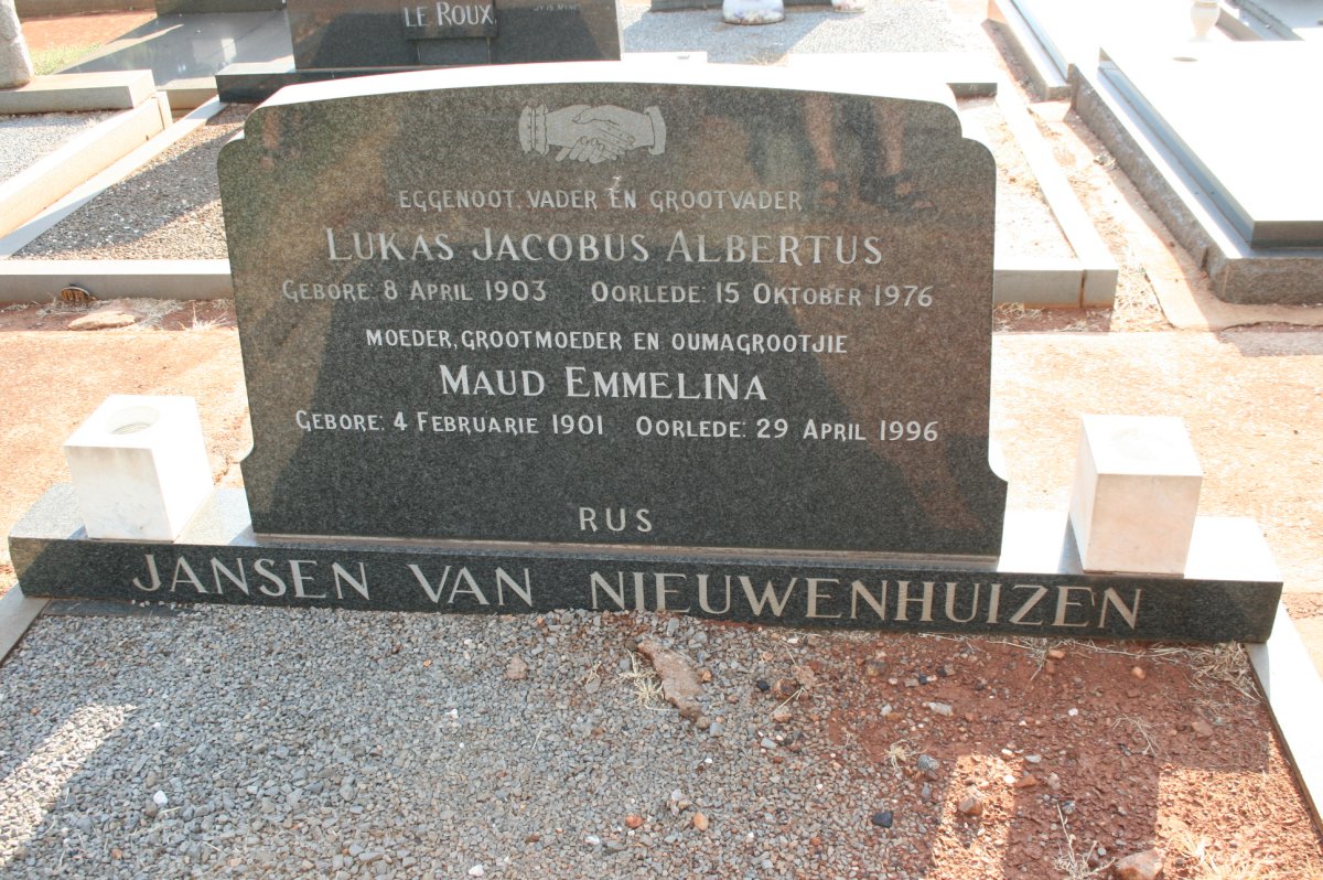 NIEUWENHUIZEN Lukas Jacobus Albertus, Jansen van 1903-1976 &amp; Maud Emmelina 1901-1996