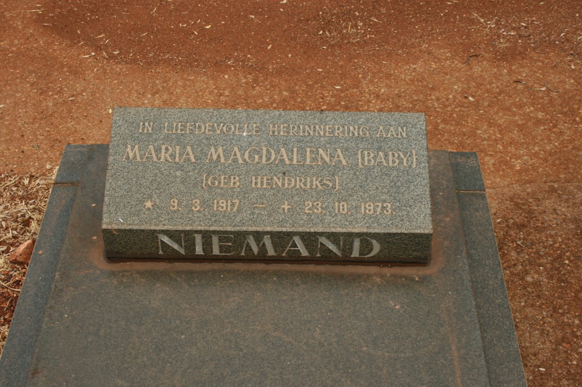 NIEMAND Maria Magdalena nee HENDRIKS 1917-1973