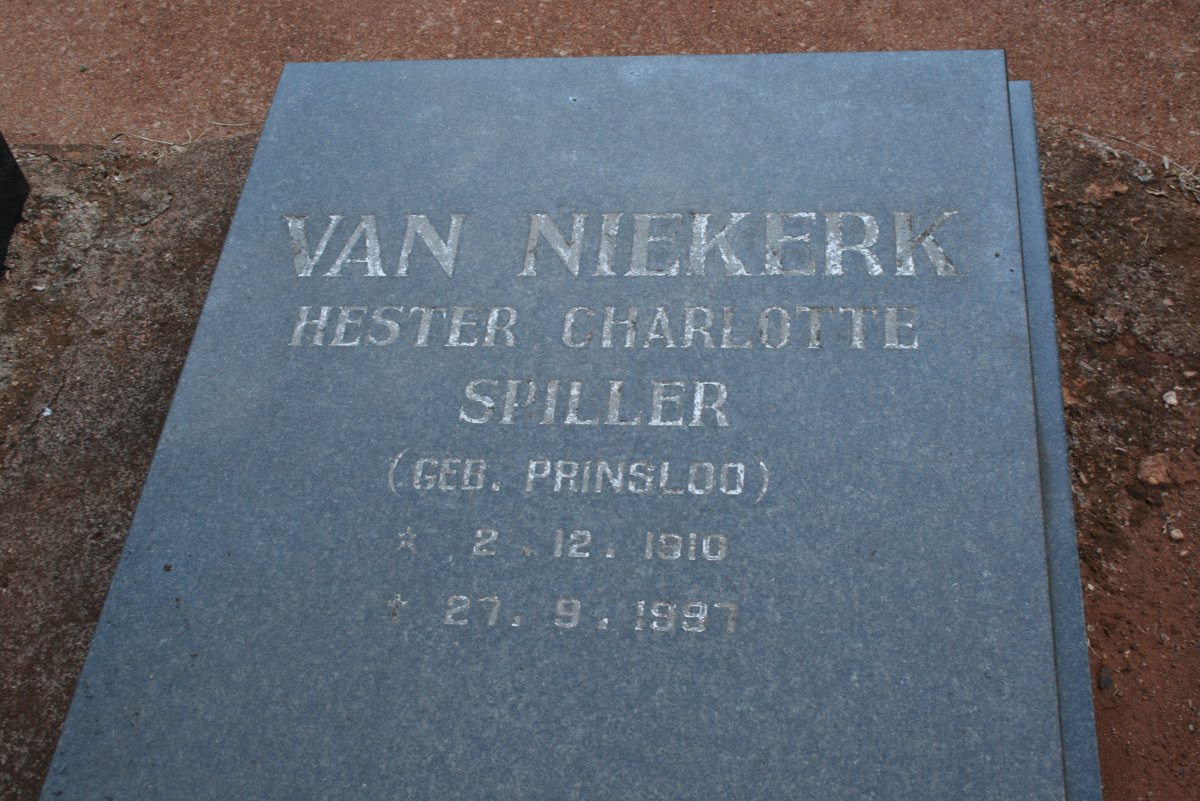 NIEKERK Hester Charlotte Spiller, van nee PRINSLOO 1910-1997