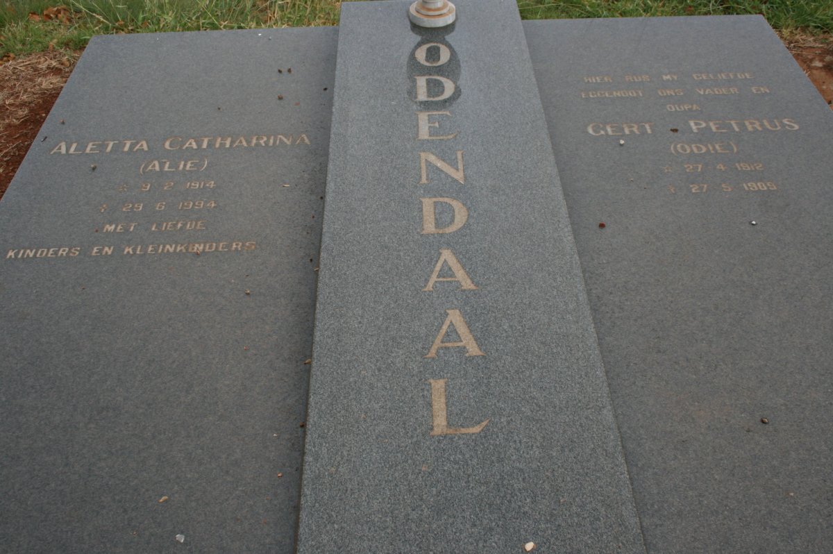 ODENDAAL Gert Petrus 1912-1989 &amp; Aletta Catharina 1914-1994