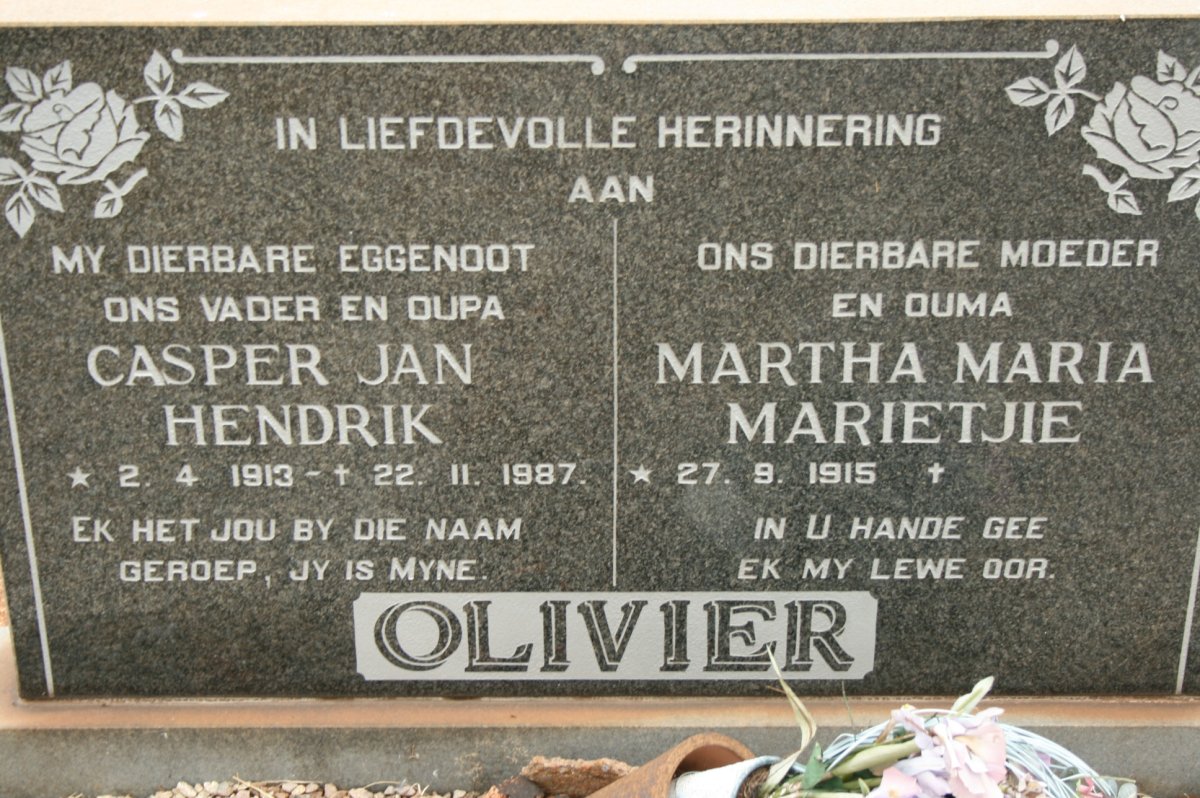 OLIVIER Casper Jan Hendrik 1913-1987 &amp; Martha Maria Marietjie 1915-